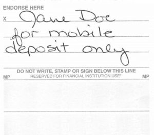 sample of check endorsement for mobile deposit